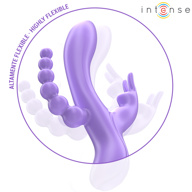 INTENSE - MIKO VIBRATORE TRIPLO CON RABBIT E STIMOLATORE ANALE 7 VIBRAZIONI VIOLA