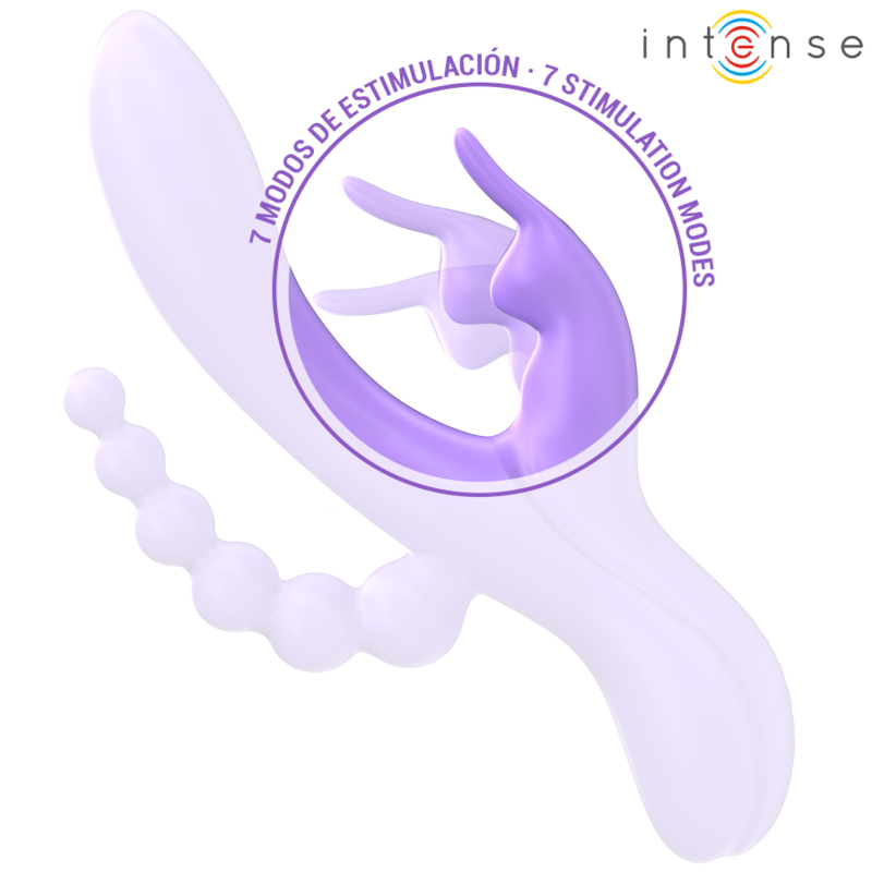 INTENSE - MIKO VIBRATORE TRIPLO CON RABBIT E STIMOLATORE ANALE 7 VIBRAZIONI VIOLA