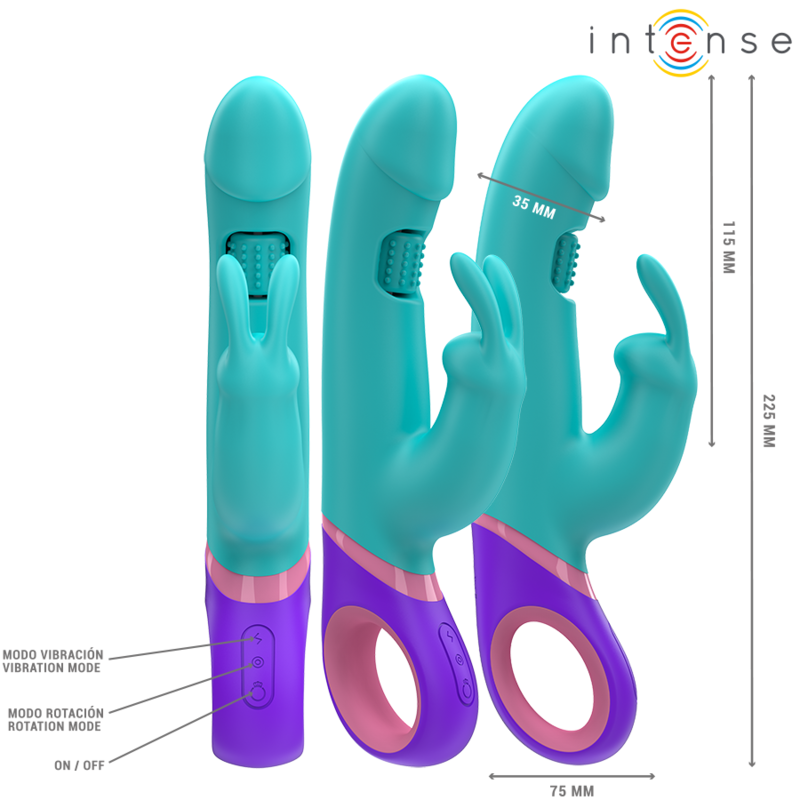 INTENSE - MONICA VIBRATORE  CON RABBIT E STIMOLATORE ROTANTE PUNTO G BLU
