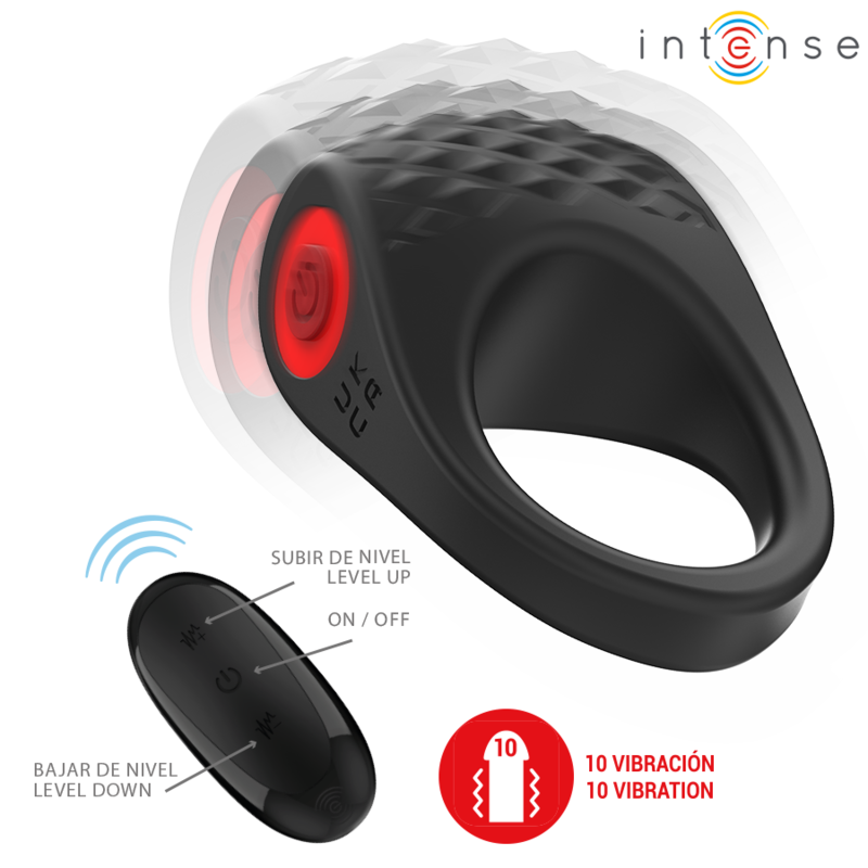 INTENSE - CLOVER ANELLO PENE VIBRANTE 10 FUNZIONI NERO
