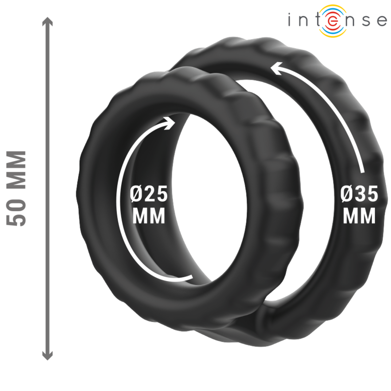 INTENSE - DEWEY MODELLO 2 ANELLO DOPPIO PER PENE IN SILICONE NERO 

