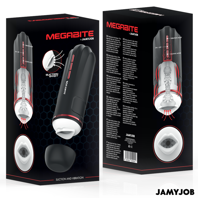 JAMYJOB - MEGABITE MASTURBATORE AUTOMATICO CON 5 MODALITÀ DI ASPIRAZIONE E VIBRAZIONE