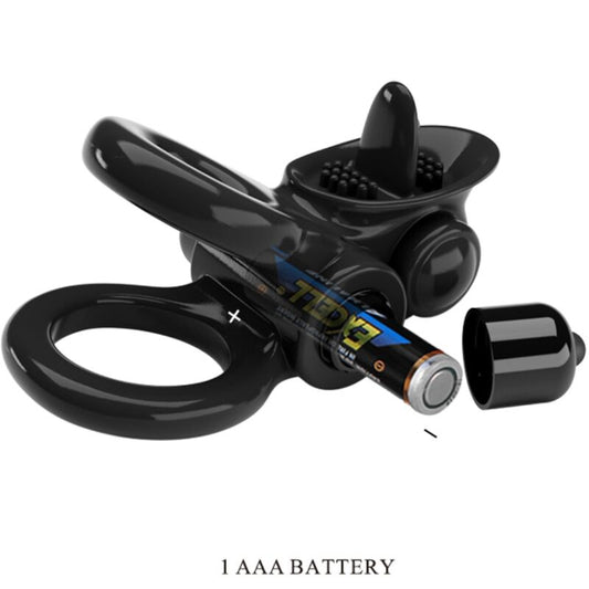 PRETTY LOVE - PASSIONATE   ANELLO DOPPIO VIBRANTE + STIMOLATORE CLITORIDEO NERO