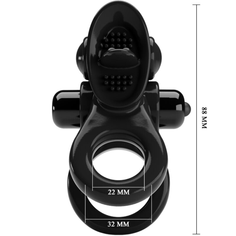 PRETTY LOVE - PASSIONATE   ANELLO DOPPIO VIBRANTE + STIMOLATORE CLITORIDEO NERO