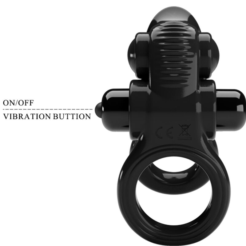 PRETTY LOVE - ANELLO PENE DOPPIO PASSIONATE VIBRANTE CON STIMOLATORE CLITORIDEO NERO