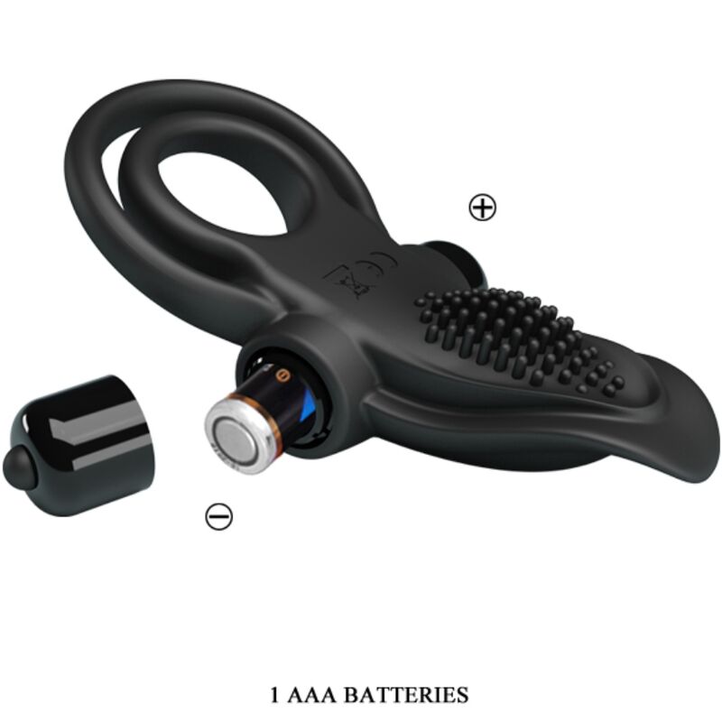 PRETTY LOVE - ANELLO DOPPIO VIBRANTE CON STIMOLATORE CLITORIDEO NERO