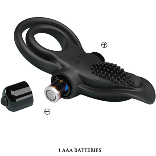 PRETTY LOVE - ANELLO DOPPIO VIBRANTE CON STIMOLATORE CLITORIDEO NERO