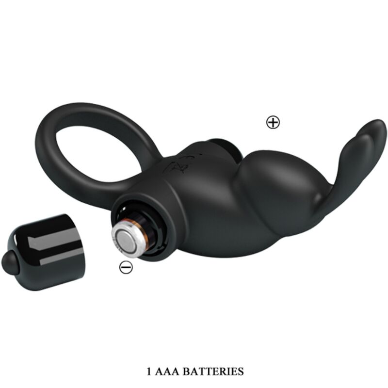 PRETTY LOVE - ANELLO PENE VIBRANTE CON STIMOLATORE CLITORIDEO NERO