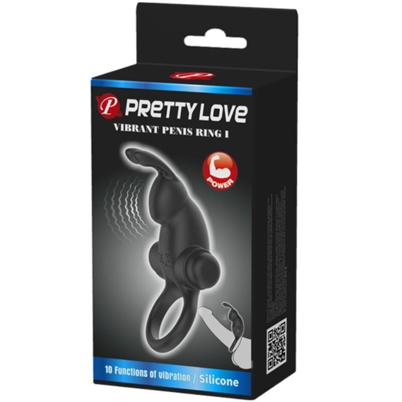 PRETTY LOVE - ANELLO PENE VIBRANTE CON STIMOLATORE CLITORIDEO NERO