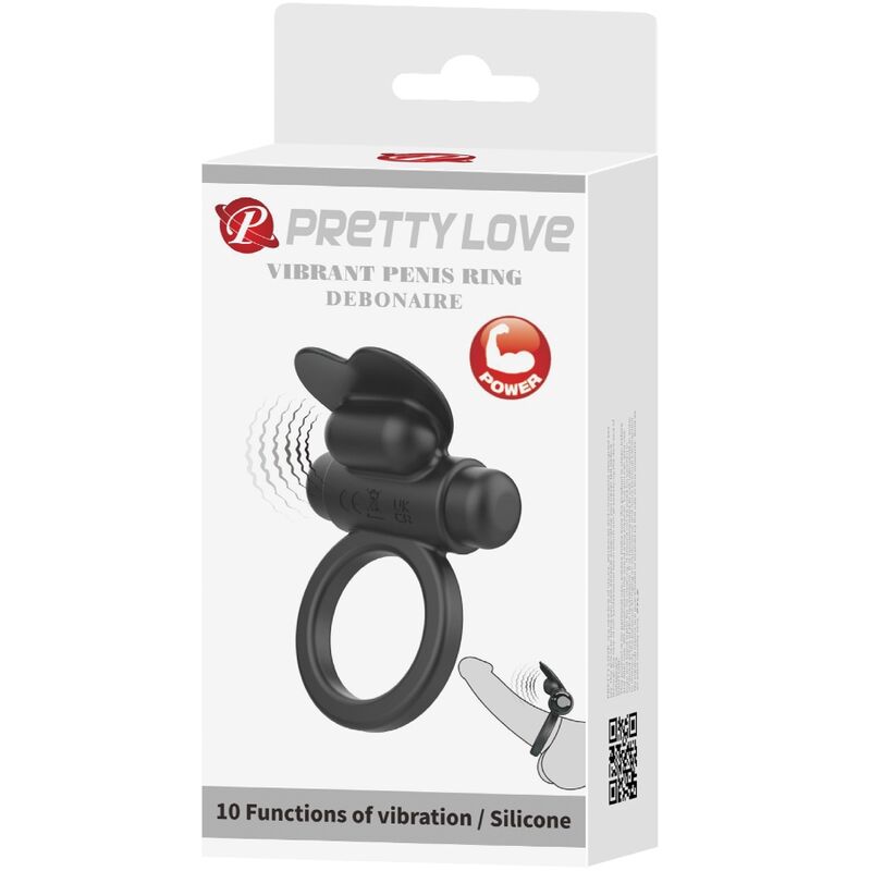 PRETTY LOVE - ANELLO PENE DEBONAIRE VIBRANTE CON RABBIT 10 FUNZIONI NERO