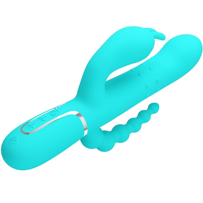 PRETTY LOVE - VIBRATORE CAMMY TRIPLO MULTIFUNZIONE 4 IN 1 VERDE ACQUA