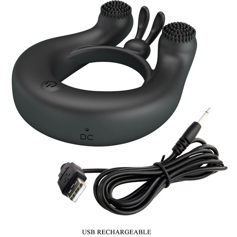PRETTY LOVE - ANELLO PENE DAHLIA VIBRANTE CON STIMOLATORE CLITORIDEO NERO