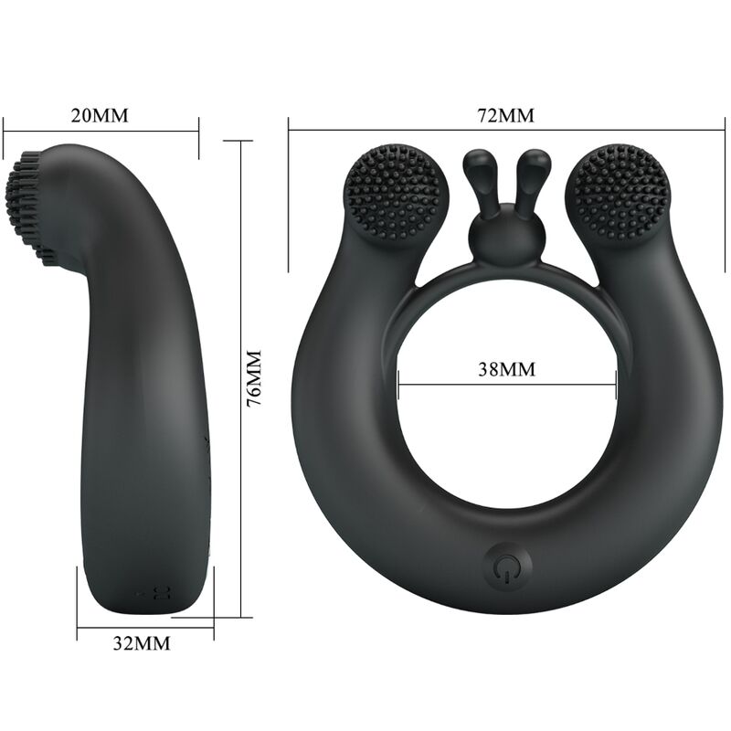 PRETTY LOVE - ANELLO PENE DAHLIA VIBRANTE CON STIMOLATORE CLITORIDEO NERO
