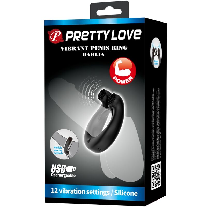 PRETTY LOVE - ANELLO PENE DAHLIA VIBRANTE CON STIMOLATORE CLITORIDEO NERO