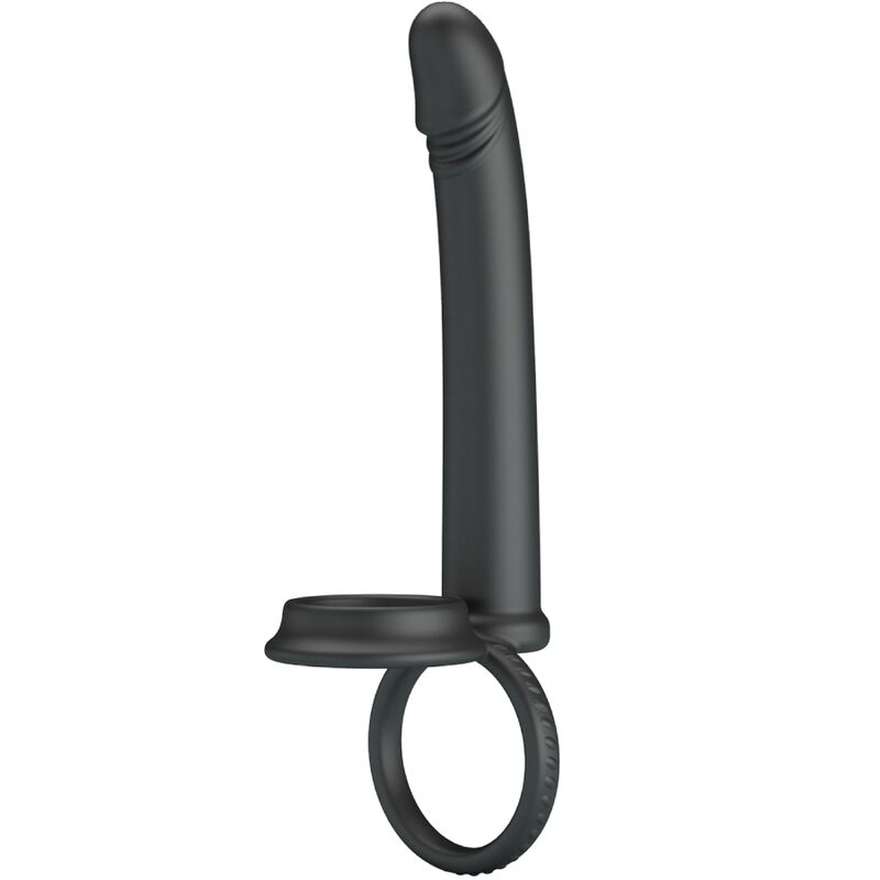 PRETTY LOVE - DILLION ANELLO  PENE CON DILDO PER DOPPIA PENETRAZIONE  NERO
