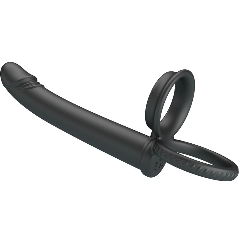 PRETTY LOVE - DILLION ANELLO  PENE CON DILDO PER DOPPIA PENETRAZIONE  NERO