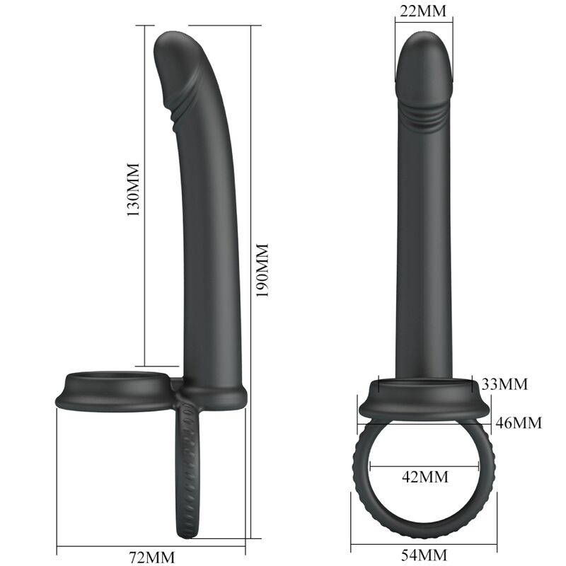 PRETTY LOVE - DILLION ANELLO  PENE CON DILDO PER DOPPIA PENETRAZIONE  NERO