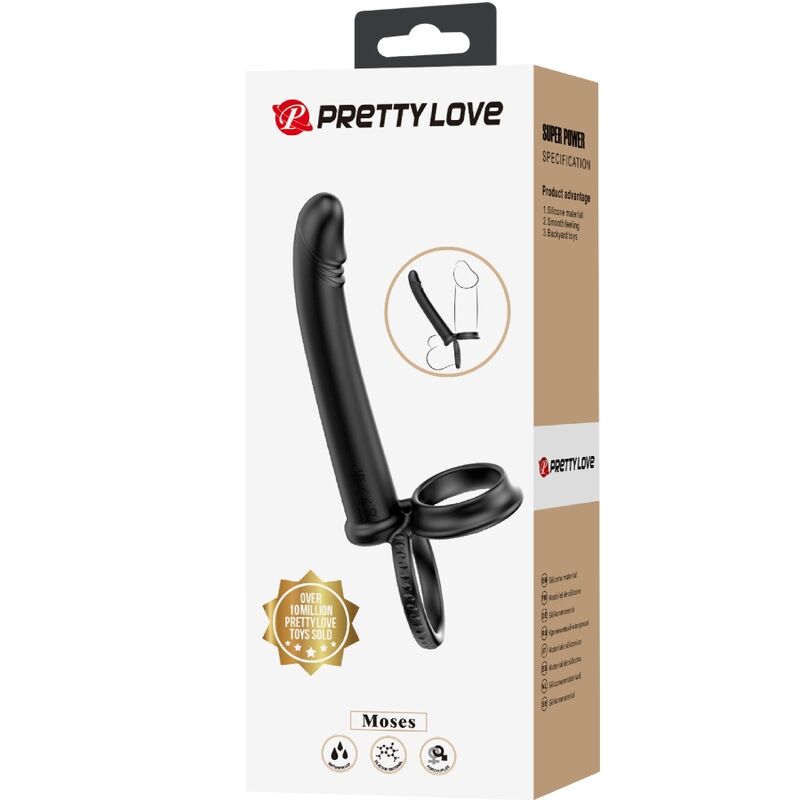 PRETTY LOVE - DILLION ANELLO  PENE CON DILDO PER DOPPIA PENETRAZIONE  NERO