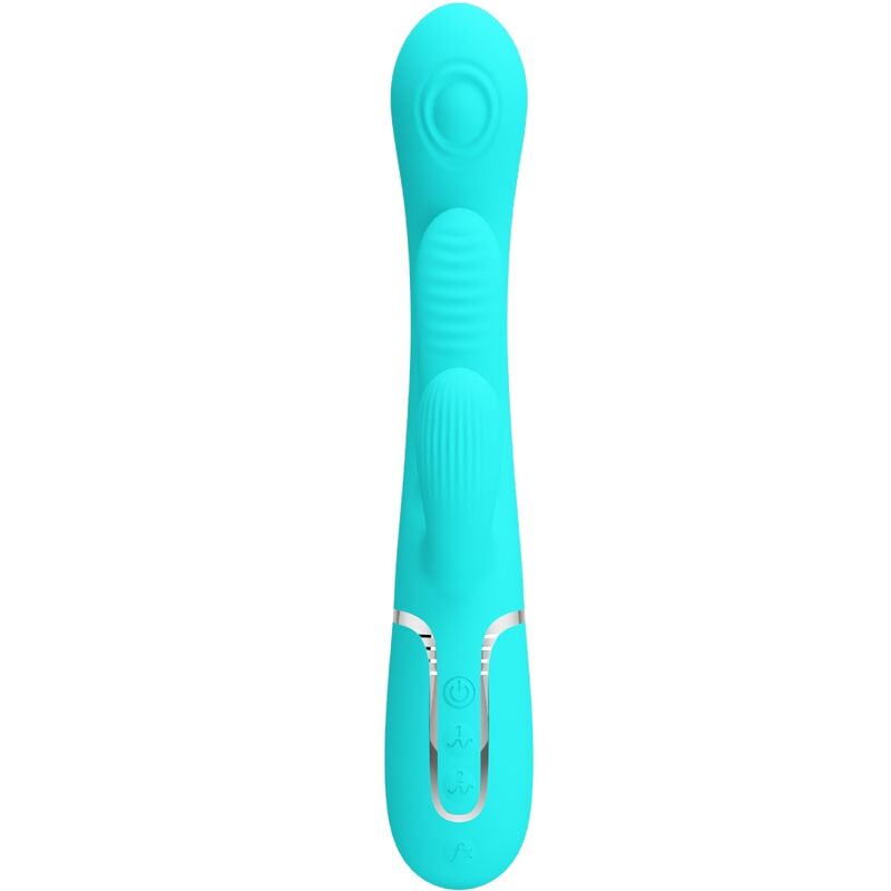 PRETTY LOVE - VIBRATORE SHANIA TRIPLO MULTIFUNZIONE CON RABBIT VERDE ACQUA