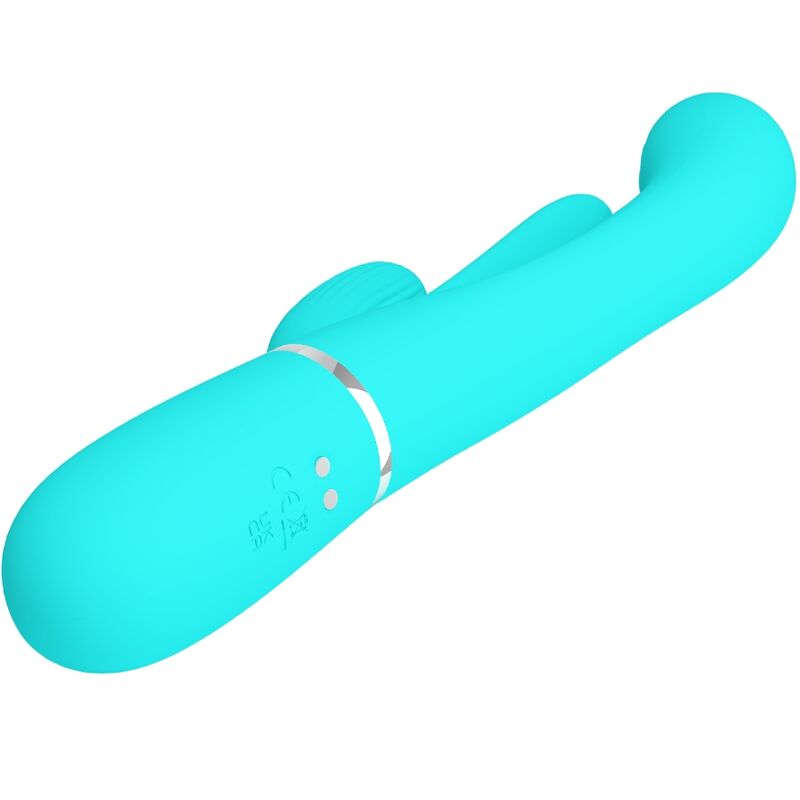 PRETTY LOVE - VIBRATORE SHANIA TRIPLO MULTIFUNZIONE CON RABBIT VERDE ACQUA