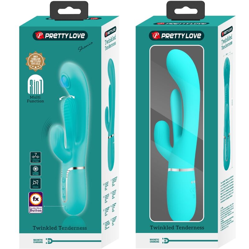 PRETTY LOVE - VIBRATORE SHANIA TRIPLO MULTIFUNZIONE CON RABBIT VERDE ACQUA