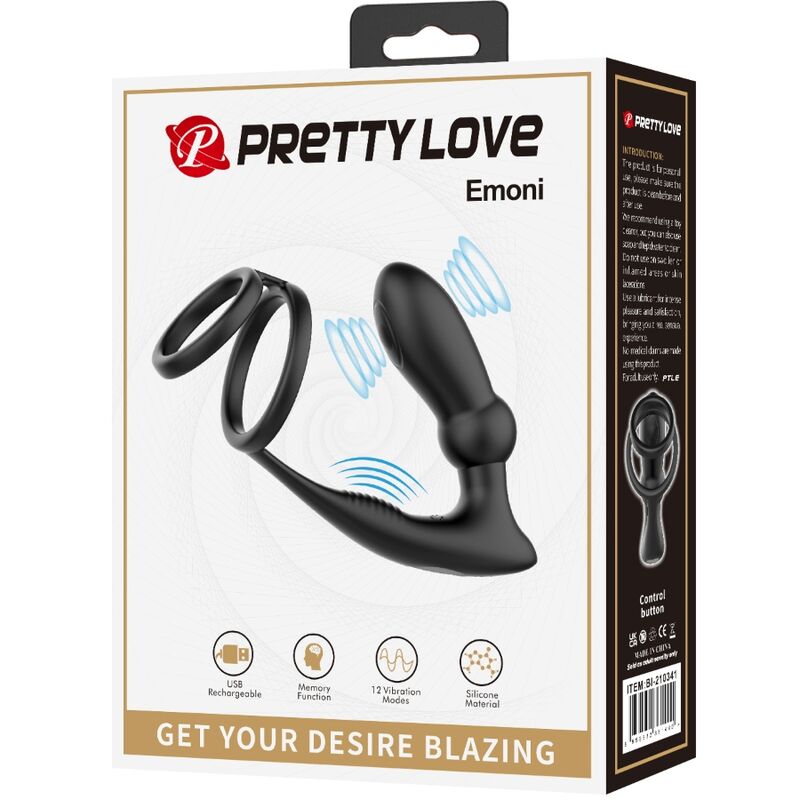 PRETTY LOVE - ANELLO PENE EMONI CON PLUG ANALE NERO