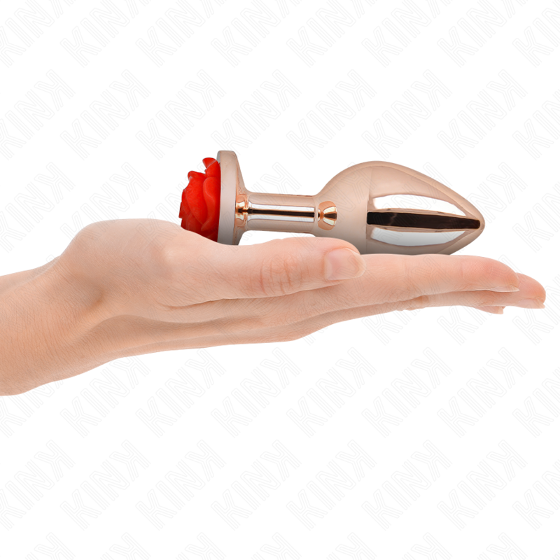 KINK - PLUG ANALE COLOR ORO ROSA CON ROSA ROSSA TAGLIA L