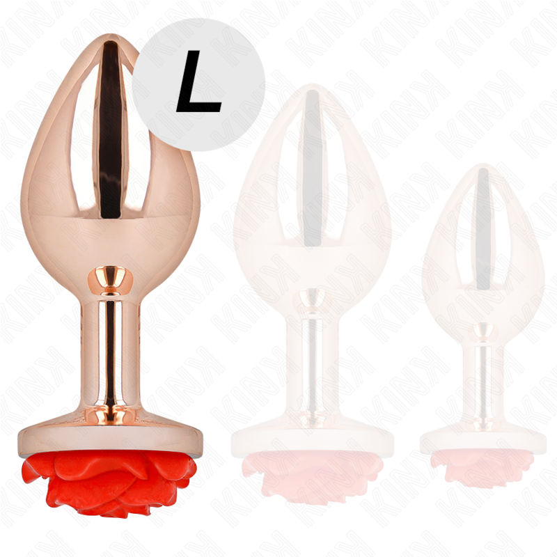 KINK - PLUG ANALE COLOR ORO ROSA CON ROSA ROSSA TAGLIA L