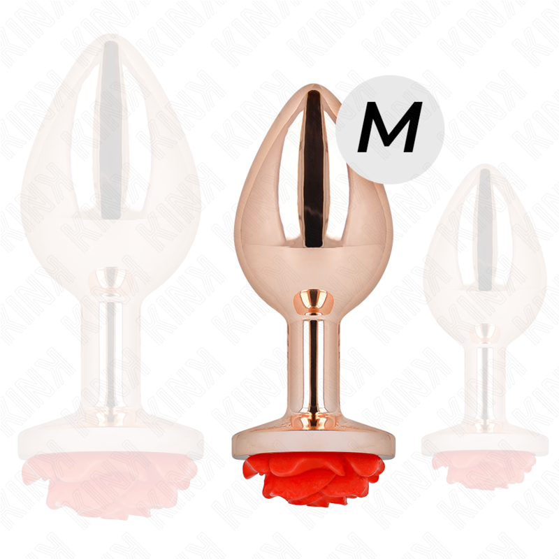 KINK - PLUG ANALE COLOR ORO ROSA CON ROSA ROSSA TAGLIA M