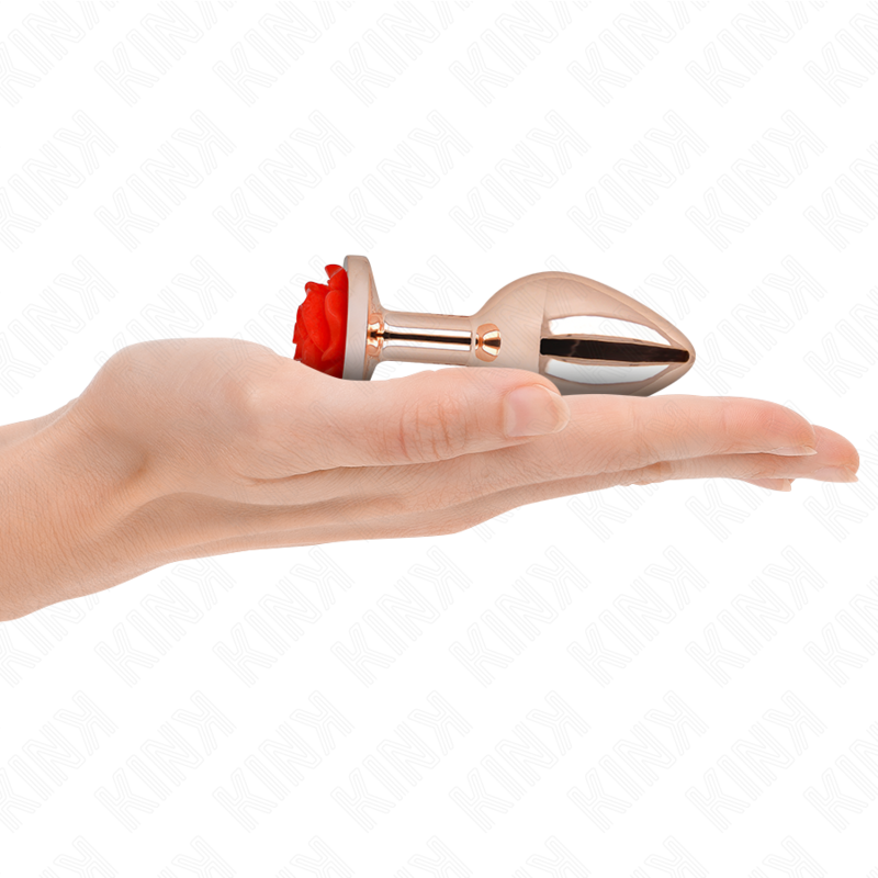 KINK - PLUG ANALE COLOR ORO ROSA CON ROSA ROSSA TAGLIA M