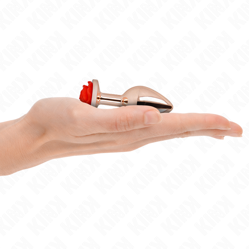 KINK - PLUG ANALE COLOR ORO ROSA CON ROSA ROSSA TAGLIA S