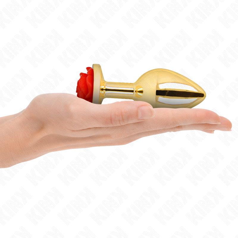 KINK - PLUG ANALE COLOR ORO CON ROSA ROSSA TAGLIA L