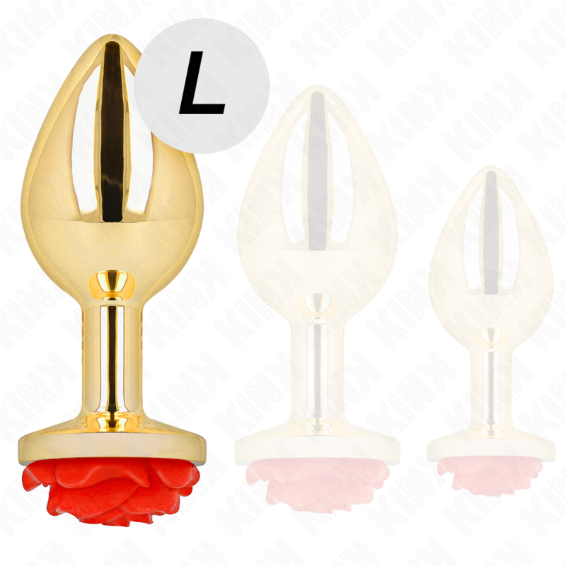 KINK - PLUG ANALE COLOR ORO CON ROSA ROSSA TAGLIA L