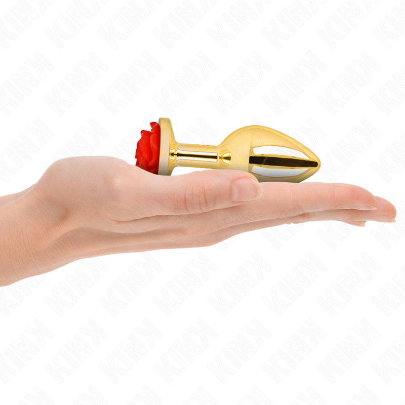 KINK - PLUG ANALE COLOR ORO CON ROSA ROSSA TAGLIA M