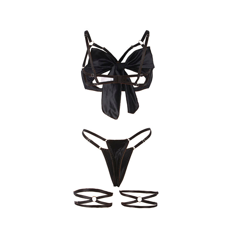 SET REGGISENO CON FIOCCO NERO REGOLABILE, COPPE APERTE, COMPLETO INTIMO ELEGANTE (S/M)