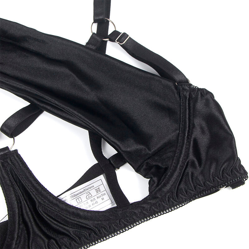 SET REGGISENO CON FIOCCO NERO REGOLABILE, COPPE APERTE, COMPLETO INTIMO ELEGANTE (S/M)