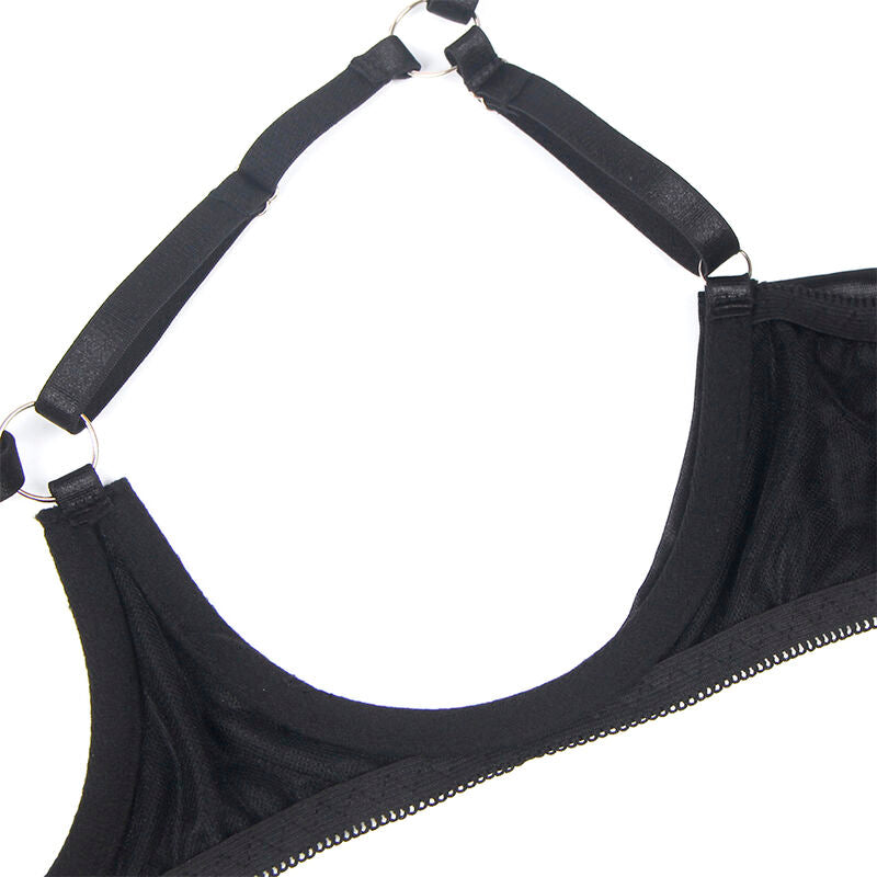 SET REGGISENO CON FIOCCO NERO REGOLABILE, COPPE APERTE, COMPLETO INTIMO ELEGANTE (S/M)