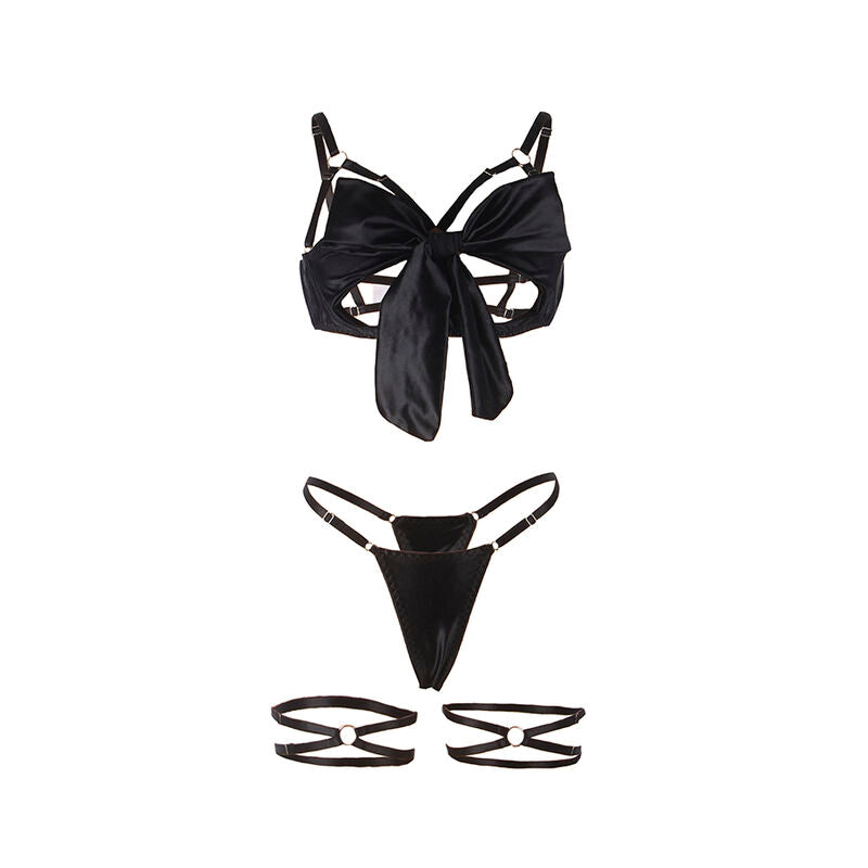 SET REGGISENO CON FIOCCO NERO, COPPE APERTE, REGGICALZE INCLUSO (L/XL)