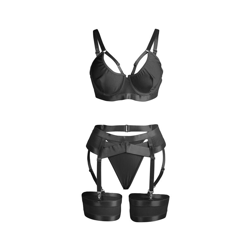 SET REGGISENO E REGGICALZE BONDAGE, NERO ELEGANTE, SENSUALE E AUDACE (S/M)