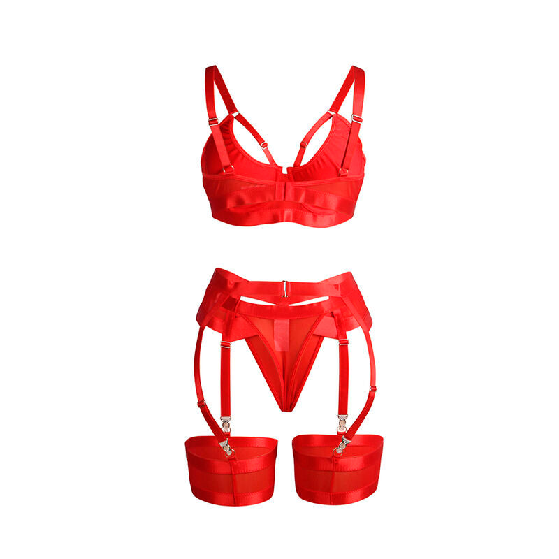 SET REGGISENO E REGGICALZE BONDAGE, ROSSO INTENSO, DESIGN AUDACE (S/M)