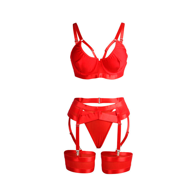SET REGGISENO E REGGICALZE BONDAGE, ROSSO INTENSO, DESIGN AUDACE (S/M)