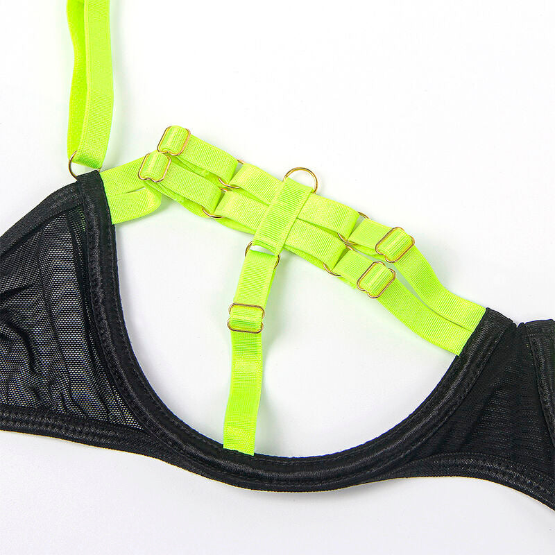 SUBBLIME - 955274 COMPLETO REGGISENO CON COLLANA E DETTAGLI GAMBA VERDE FLUO S/M