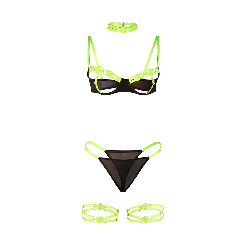 SUBBLIME - SET REGGISENO CON COLLARE E DETTAGLI GAMBA VERDE FLUO L/XL 955281