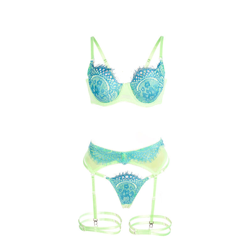 SET REGGISENO CON PIZZO CIGLIATO, DESIGN ELEGANTE, COLORE VERDE SOFISTICATO (S/M)