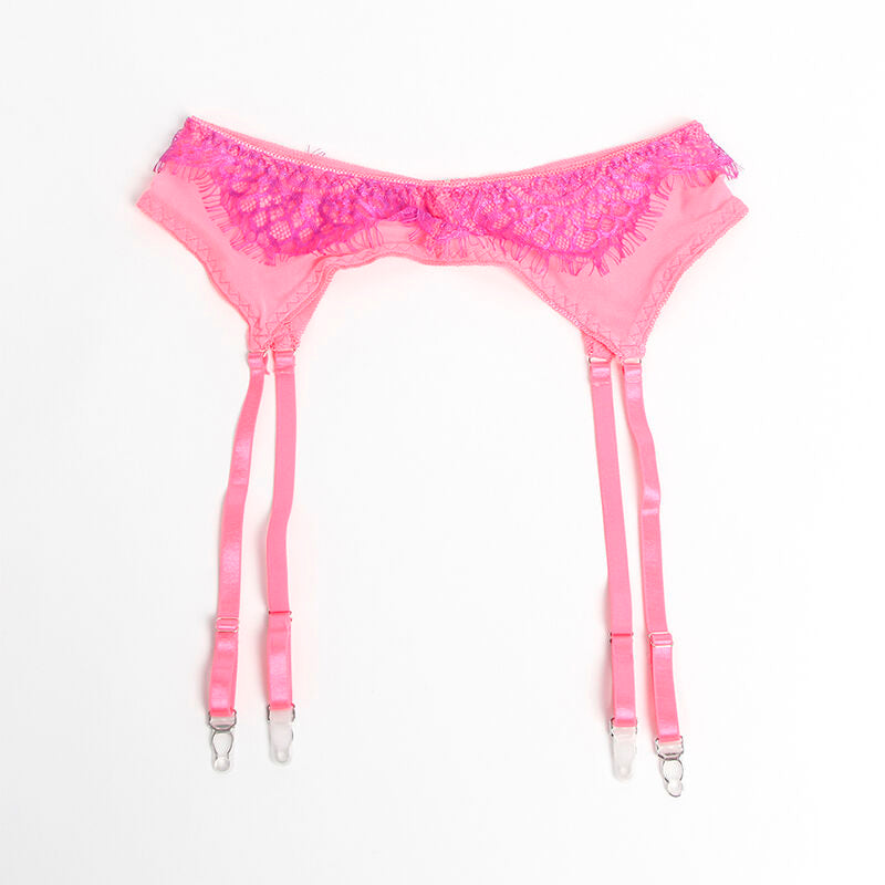 SET REGGISENO CON PIZZO CIGLIA, DESIGN IMPUNTURATO, ROSA E VIOLA (L/XL)