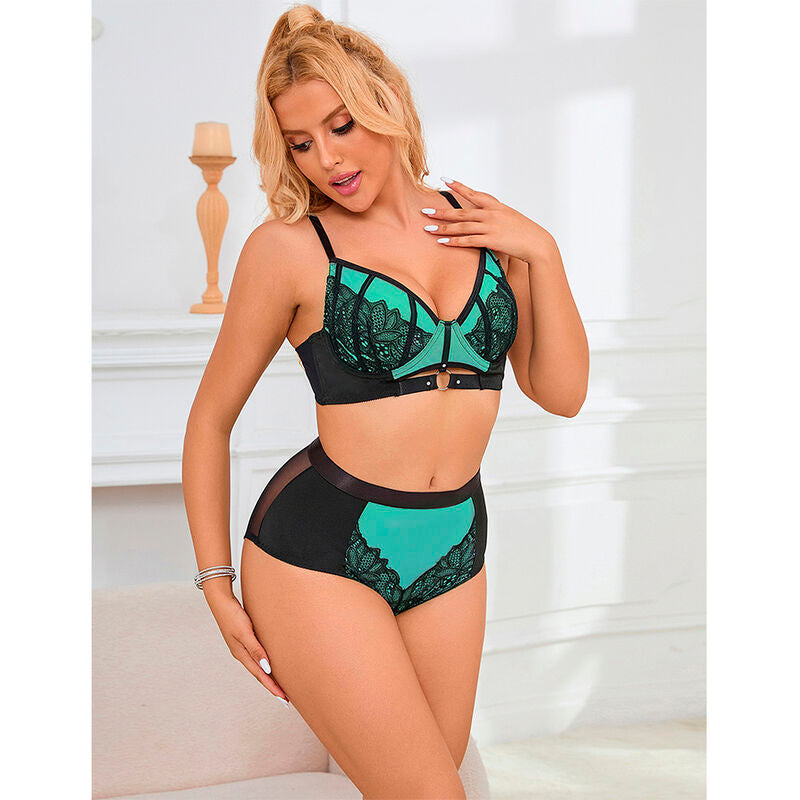 SUBBLIME - 955564 COMPLETO REGGISENO IN PIZZO VERDE CON CERNIERA L/XL