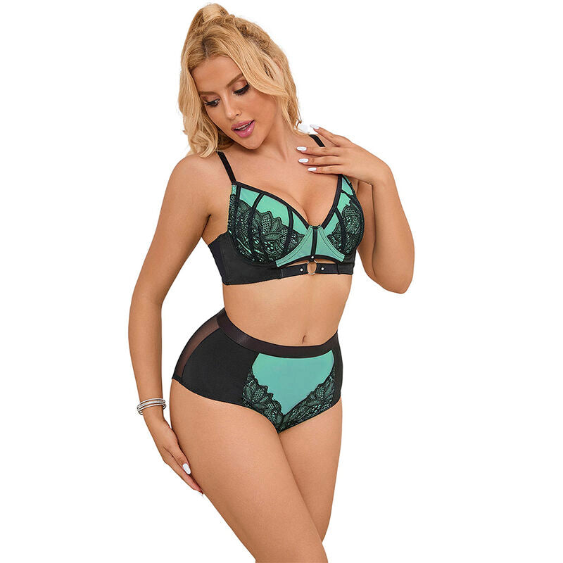 SUBBLIME - 955564 COMPLETO REGGISENO IN PIZZO VERDE CON CERNIERA L/XL