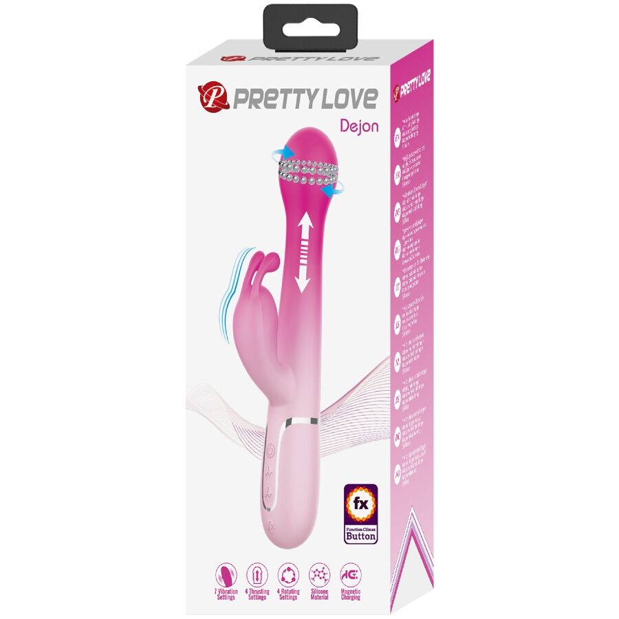 PRETTY LOVE - VIBRATORE DEJON CON RABBIT 3 IN 1 MULTIFUNZIONE CON SPINTA E ROTAZIONE ROSA