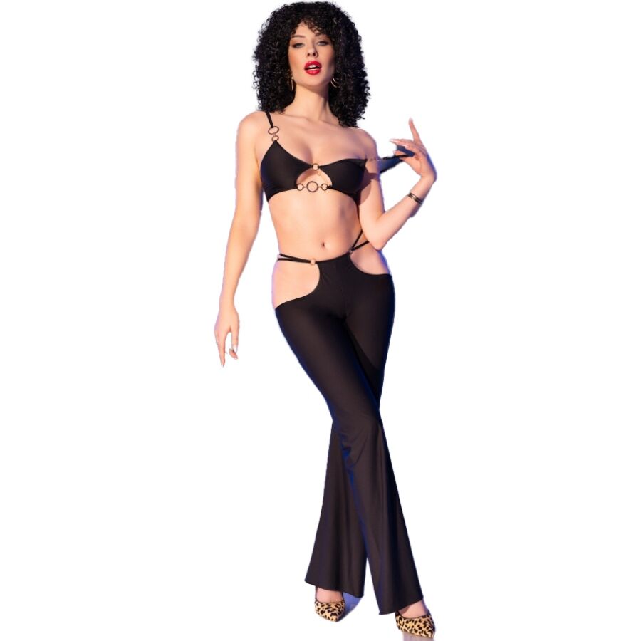 SET 2 PZ TOP E LEGGINGS DONNA NERI CON ACCESSORI ORO CR 4851