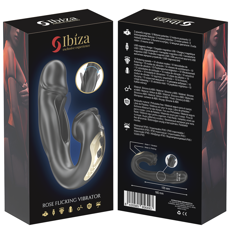 IBIZA - VIBRATORE ROSE CON EFFETTO FLICKING E STIMOLATORE CLITORIDEO